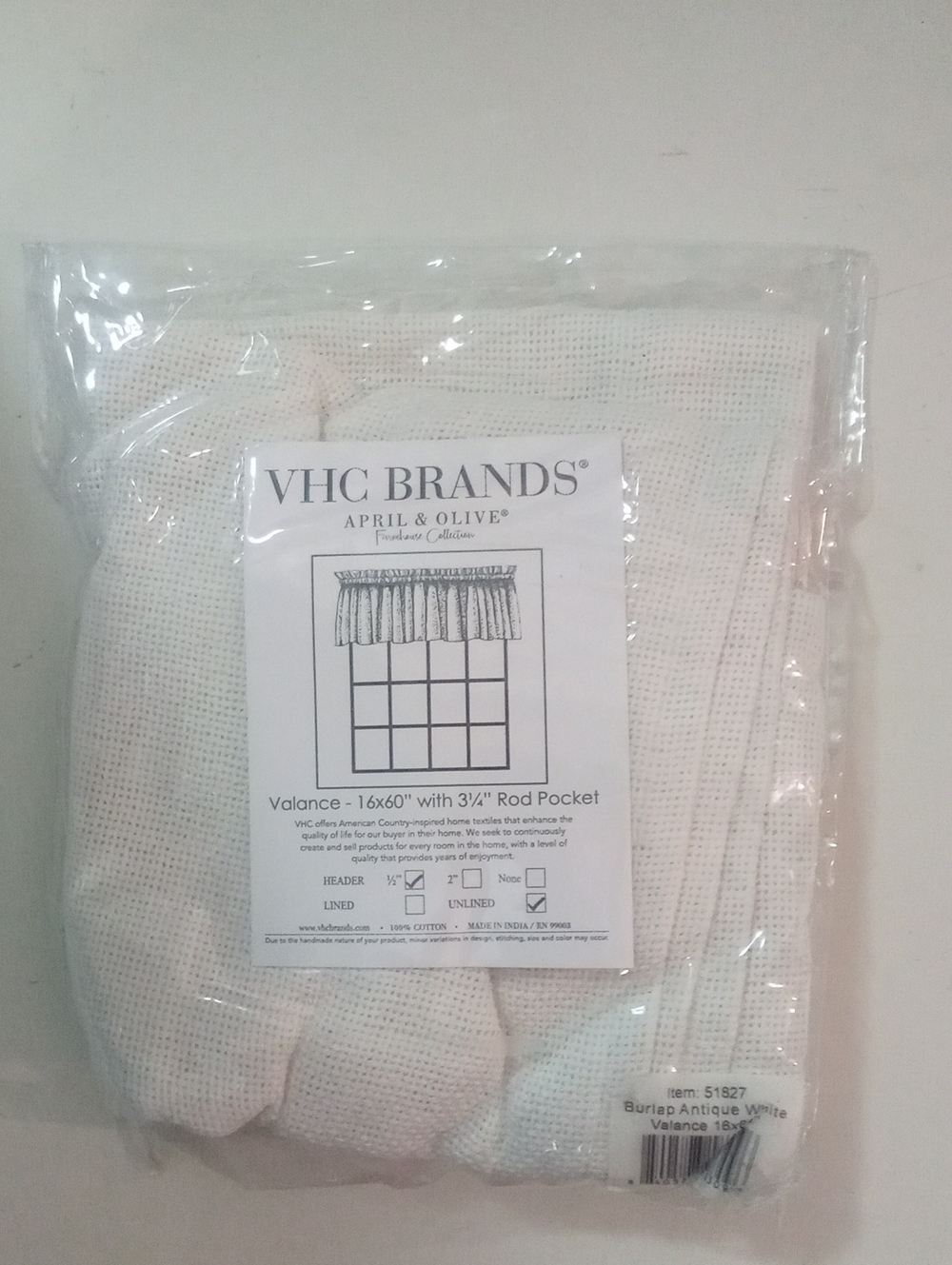 April & Olive Antique White Woven Valance Rod Pocket NWT $30 Burlap